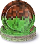 CENLBJ Pixel Party Paper Plates,50pcs 7inch Dessert Plates for Baby Shower Video Game Pixelated T...
