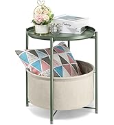 danpinera Round Side Table with Fabric Storage Basket, Metal Side Table Small Bedside Table Night...
