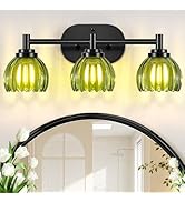 Spiglamm Bathroom Vanity Light, 3-Light Vanity Lighting Fixtures with Green Tulip Glass Shade, Mo...