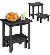 LUE BONA 2-in-1 Outdoor Side Table with Removable Small Foot Stool, 2-Tier HDPS Outdoor End Table...