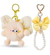 YOU WIZV Cute Plush Keychains for Women, Kawaii Anime Pom Pom Bag Charms with Bow Pearl Wristlet ...