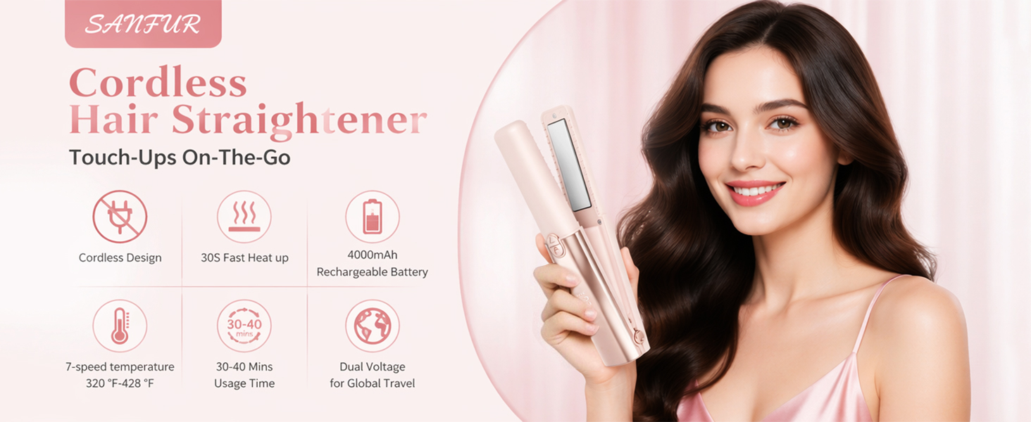Cordless Hair Straightener Dual Voltage Mini Flat Iron Curler