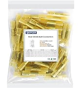 50 Pcs Yellow Heat Shrink Butt Connectors, 12-10 AWG Waterproof Crimp Terminals Electrical Wire C...