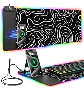 Mouse Pad with Foldable Phone Holder &amp; Wireless Charger, XL RGB Gaming Mousepad 31.5"x11.8" Large...