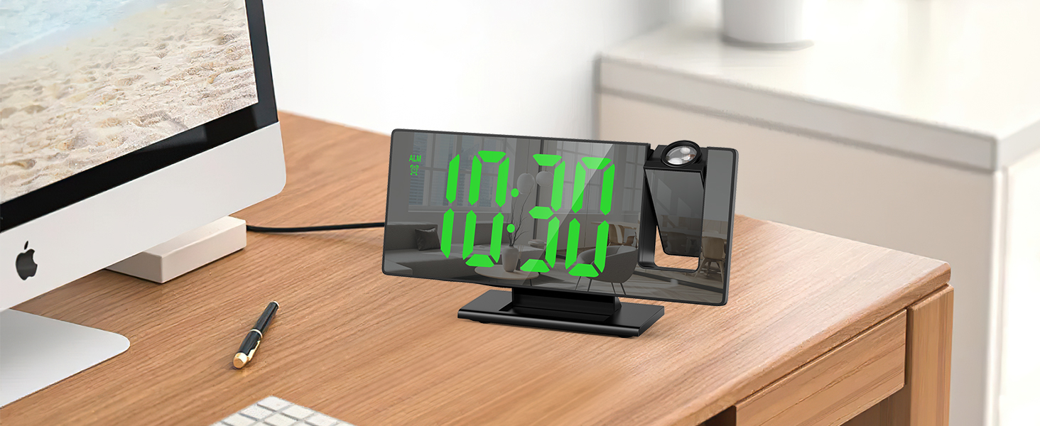 ORIA Projection Alarm Clock, LED Electronic Alarm Clock, 7.8" Mirror Desk Alarm Clock