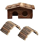 Hamiledyi Hamster Hideout Wooden House,Natural Wood Rat Hut Hamster Bridge for Dwarf Hamster Mous...