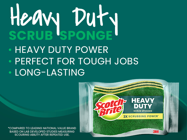 Heavy Duty Scrub Sponge: Heavy duty; Scrubbing Power; Perfect for Tough Jobs