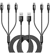 RULUS Multi Charging Cable [2Pack 6ft] 3 in 1 Multiple Fast Charger Cable Nylon Braided Charging ...