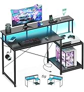 AODK Computer Desk, 48 Inch Gaming Desk with Led Lights &amp; Power Outlet, Office Desk with Printer ...
