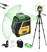 PREXISO 360 Laser Level with Tripod - IP54 Rechargeable Wide Angle Laser | 100Ft Green 3 Brightne...