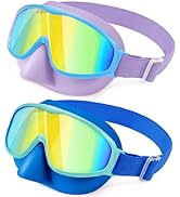 Vvinca Kids Swim Goggles with Nose Cover, Toddler Goggles Anti-Fog UV Protection, Soft Fabric Str...