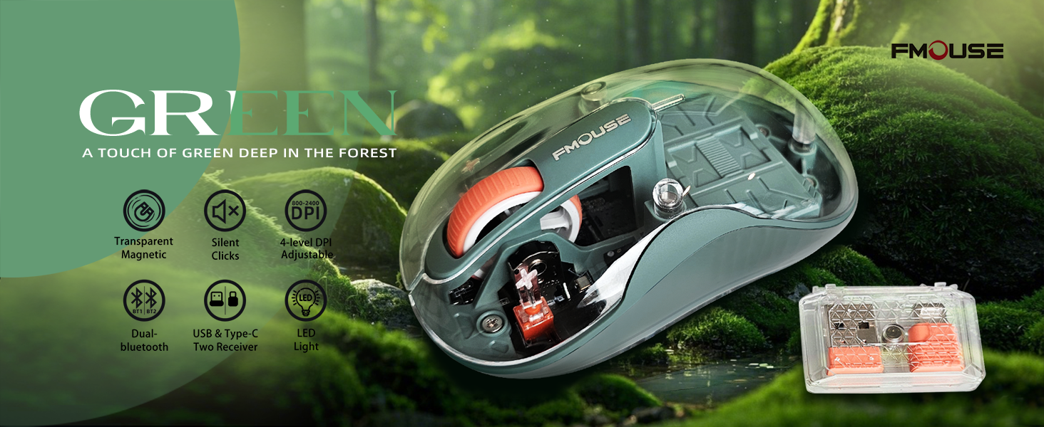  Tri-mode Dual Bluetooth Wireless Transparent Mouse