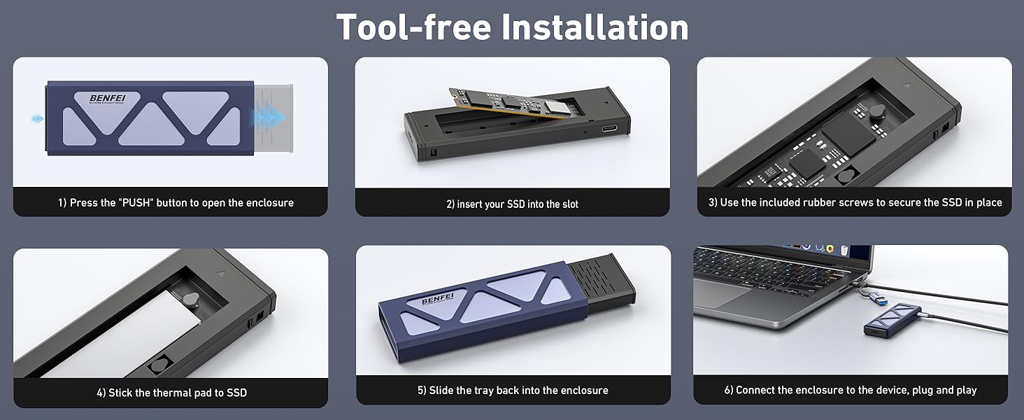 BENFEI Tool-Free 10Gpbs M.2 NVME SSD Enclosure
