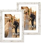 FIXSMITH 5x7 Picture Frame 2 Pack, Distressed White Photo Frame with HD Plexiglass, Display Pictu...