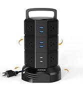 Power Strip Tower Surge Protector, JACKYLED 1625W 13A Outlet Surge Electric Tower, 12 Outlets 6 U...