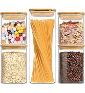 VIEWELLD Food Storage Containers with Airtight Bamboo Lids Set of 5, Glass Canisters with Airtigh...