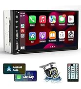 Double Din Car Stereo Compatible with Apple Carplay&amp;Android Auto, 7inch Full HD Capacitive Touchs...