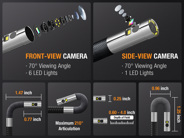 Dual Lens Articulating borescope inspection camera with light
