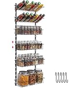 X-cosrack Spice Rack Wall Mount 6-Tier with Hooks, Space-Saving Spice Organizer for Spice Jars an...