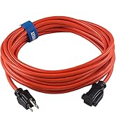 Clear Power 25 ft Outdoor Extension Cord 16/3 SJTW, 3-Prong Grounded Plug, Orange, Water &amp; Weathe...