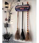 Halloween Decorations - Halloween Decor - Broom Parking Sign with 3 Wooden Witches Brooms - Cute ...