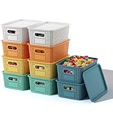 ORGIDOL Plastic Storage Basket with Lids 10 Pack Stackable Colorful Storage Bins Containers with ...