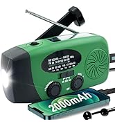 Emergency Weather Radio, 2000mah Solar Hand Crank Radio, AM/FM NOAA Portable Battery Powered Radi...