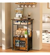 X-cosrack Coffee Bar Station, 3-Tier Small Coffee Stand Station with Storage, Farmhouse-Style Kit...