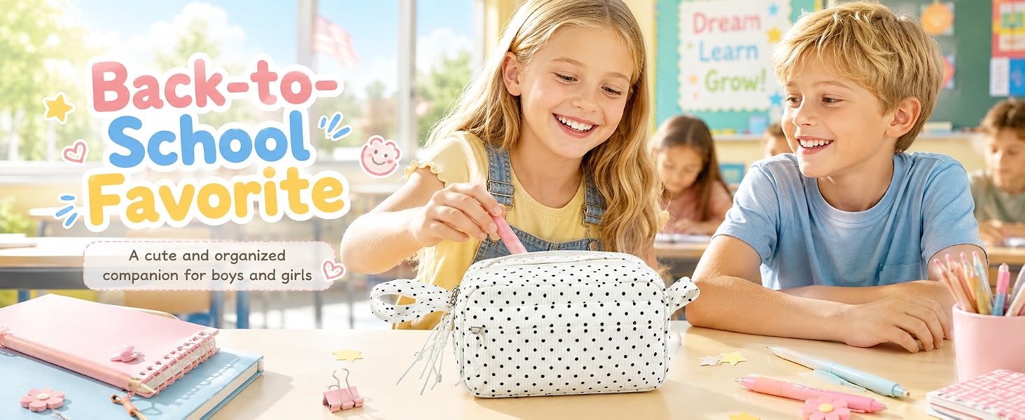 Big Capacity Pencil Case Pencil Pouch Cute Pencil Box Pencil Bag for Teen Girls Boys Black dots 
