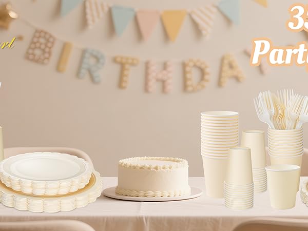 Ivory Paper Plates and Napkins 50 Guest