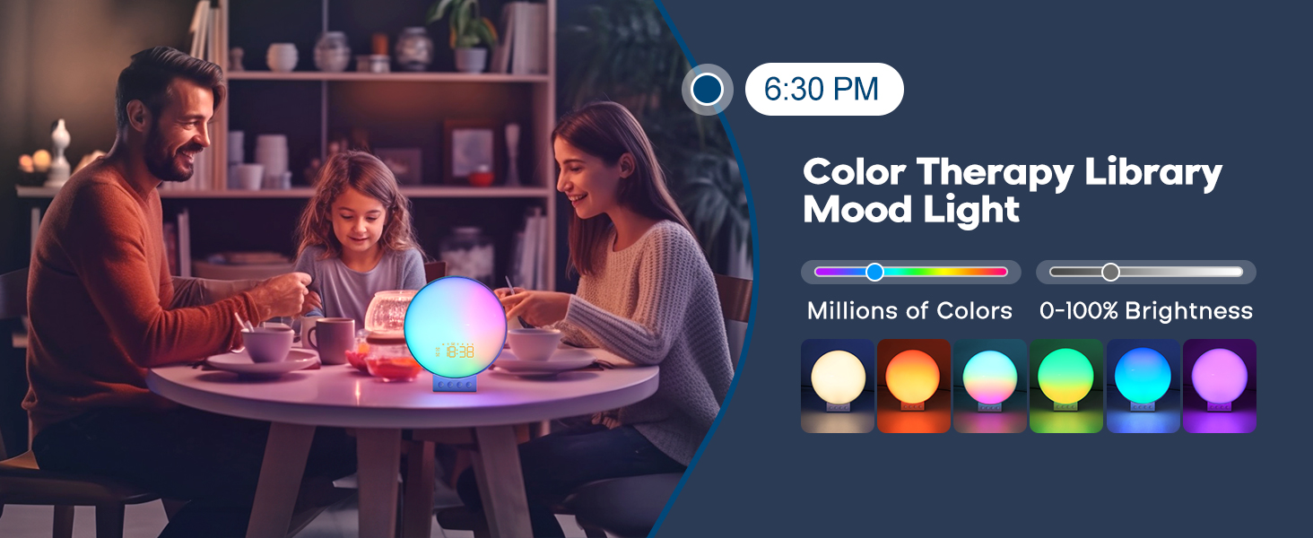 Sunrise alarm clock with wireless charging white noise sleep sound machine nursery night light 