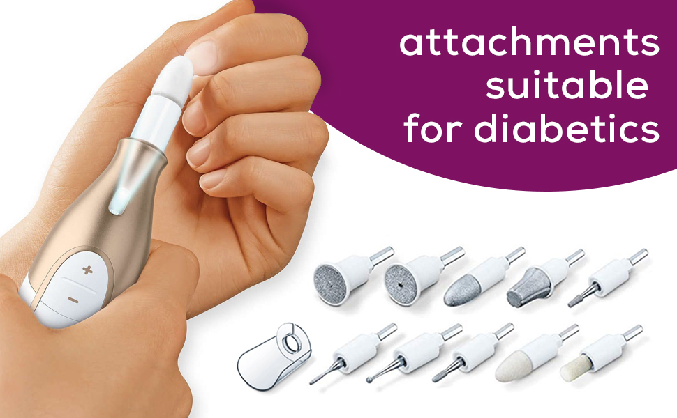 electric nail file, USB charging cable, dust shield, storage case