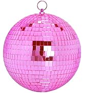 DJBoomy 8 Inch Hanging Mirror Disco Ball: Pink Disco Balls Decorations Mirror Ball with Hanging R...