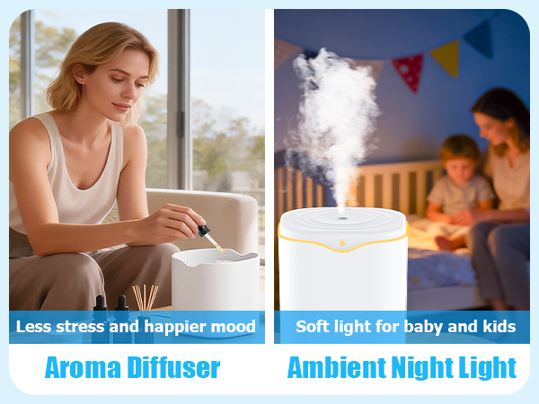 iucpss humidifier for bedroom, humidifier, aroma diffuser and night light 3-in-1