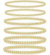 adoyi Gold Bracelets for Women Waterproof, 14K Gold Plated Beaded Strand Bead Ball Bracelets stac...