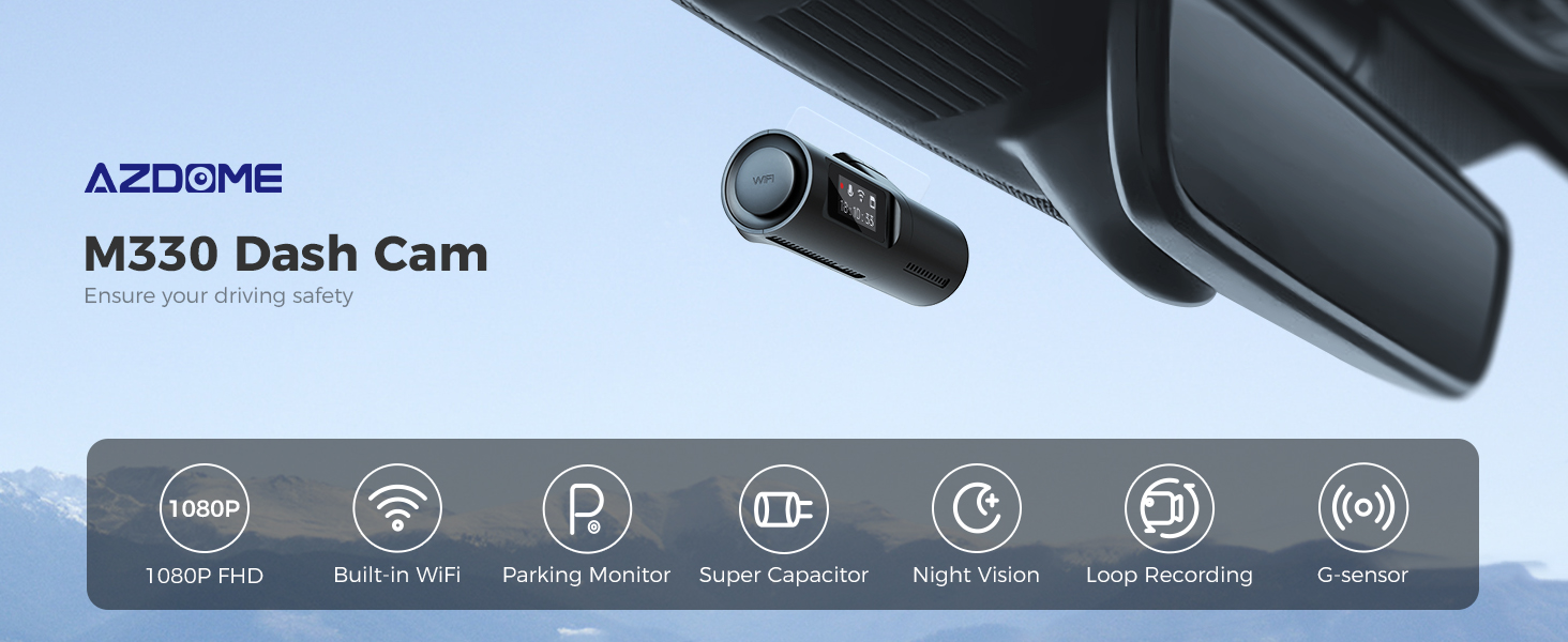 AZDOME M330 1080P FHD Single Front Dash Cam with built-in WiFi