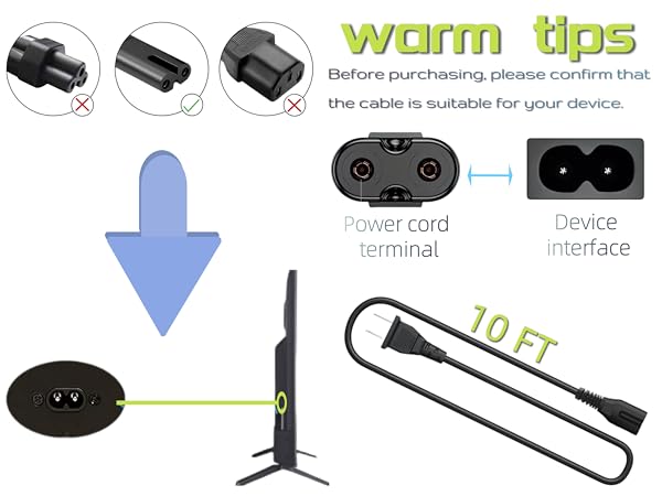 2 prong TV Power Cord