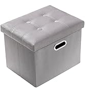 PRANDOM Ottoman with Storage [1-Pack] Velvet Folding Small Square Foot Stool with Lid for Living ...