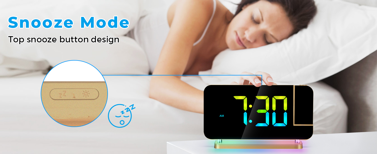 Projection Alarm Clock for Bedroom,7.4" LED Mirror Digital Clock Large Display