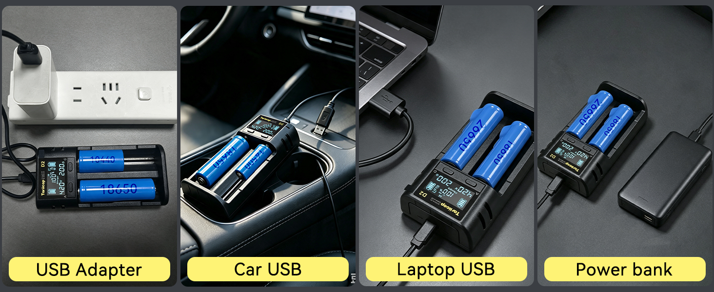 D2 18650 Battery Charger-2 Bay 1A Fast 3.7V 1464(4)