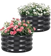 Permade Galvanized Raised Garden Bed- 2Pcs Metal Planter Boxes Outdoor | 12" Tall 24" Round Steel...