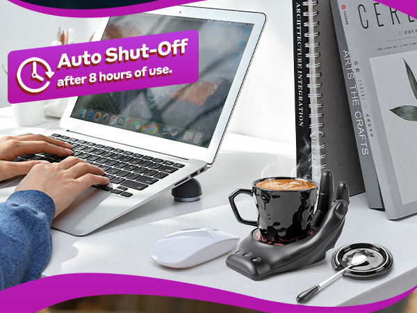 Hand Heating Mug Warmer &amp;amp; Mug Set - 3 Temp Settings, Coffee Cup Warmer Plate for Desk Auto Shut Off