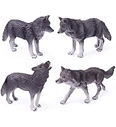 4pcs Wolf Toy Figurines Set Wolf Animal Figures Grey Wolf Family Cake Topper Toy Gift for Kids (G...