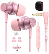 APETOO 3.5mm Wired Earbuds Magnetic Headphones for MacBook Pro Laptop, Pink | with Mic Volume Con...