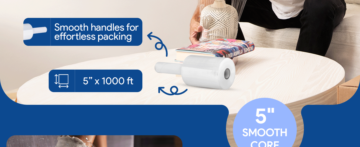 moving storage plastic stretch wrap film 1500 feet 80 gauge 5" 