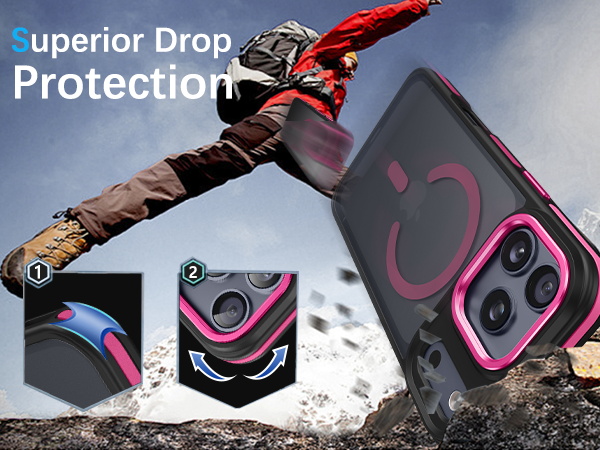 YINLAI Magnetic Phone Case for iPhone 17 Pro Max Black Hot Pink_YL5668_002