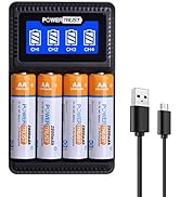 PowerTrust 2800mAh 4Pack AA Rechargeable Batteries and LCD USB Charger for AA AAA Ni-MH Rechargea...
