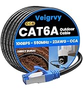 Veigrvy Cat6A Outdoor Ethernet Cable 100 ft Supports POE, 23AWG 550MHz high-Speed CAT6A Cable, In...