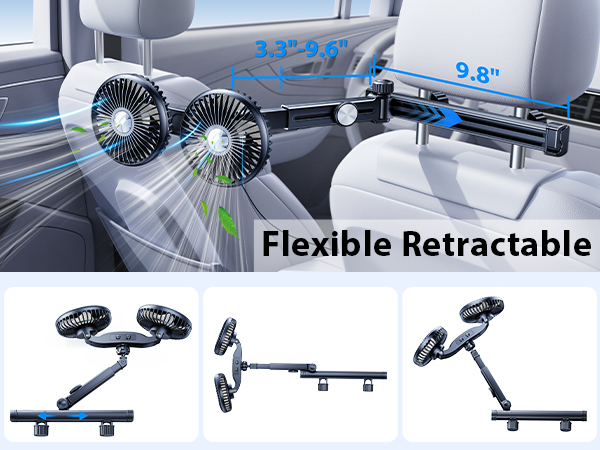 Nauttxon 5V USB Car Fan for Back Seat with Retractable Long Arm, [Gifted Car Charger*1]
