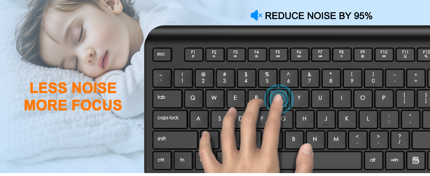 Wireless Keyboard 2.4G Full-Size Ergonomic Wireless Computer Keyboard Silent Cordless USB Keyboard
